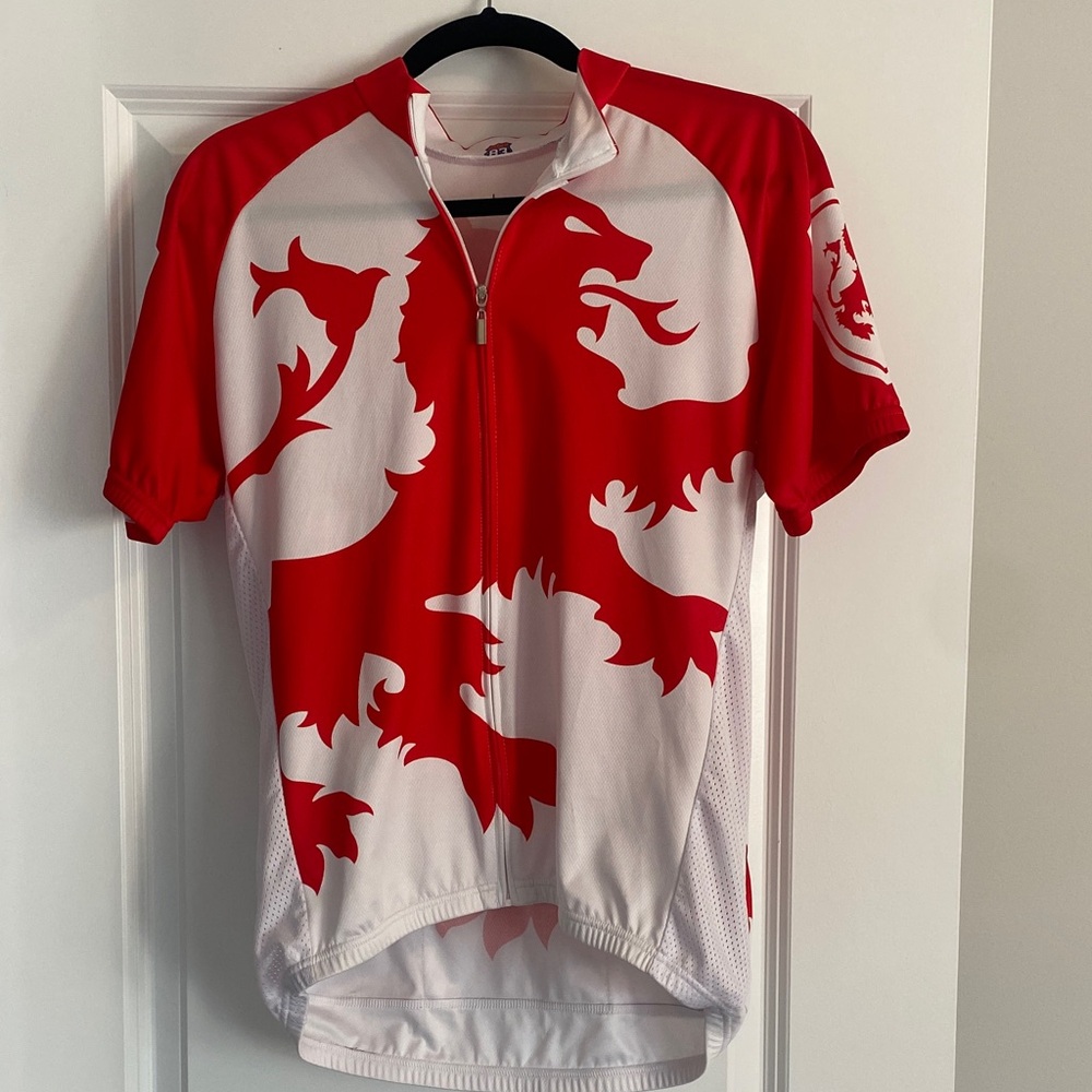 Red and White Men's Cycling Jersey - Size L Large